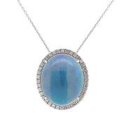 14K White Gold Ethiopian Opal & Diamond Necklace