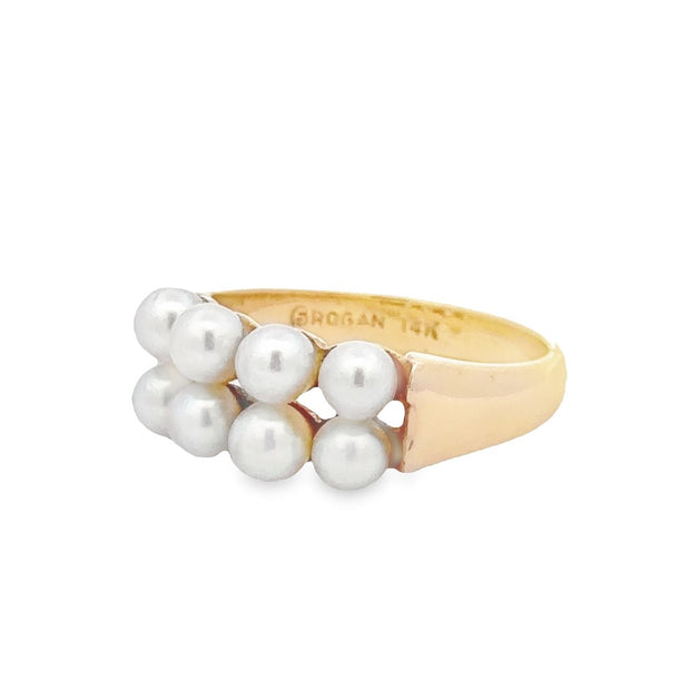 Estate 14K Yellow Gold Two Row Pearl Ring