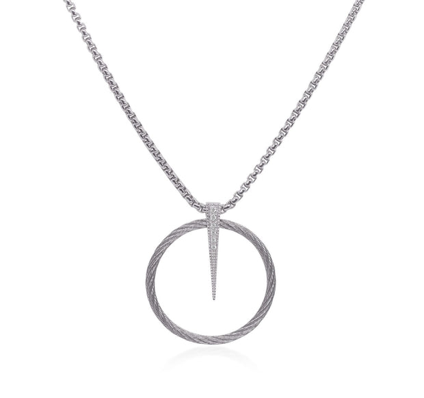 ALOR Grey Cable Chain Full Circle Spear Necklace with 14K Gold & Diamonds