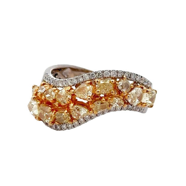 Estate 18K White & Yellow Gold Yellow & White Diamond Ring