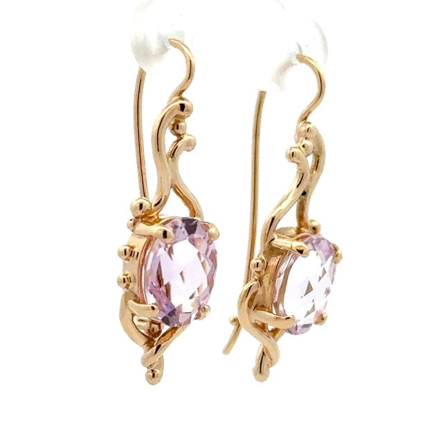 Estate 14K Yellow Gold Kunzite Dangle Earrings