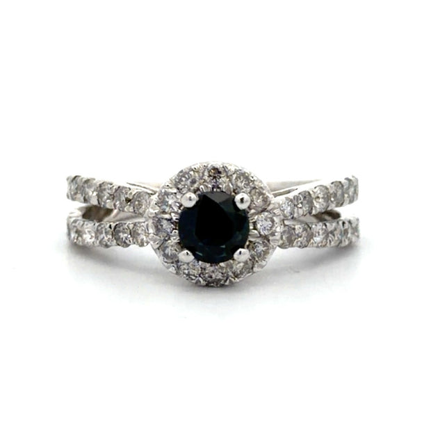 Estate 14K White Gold Sapphire & Diamond Ring