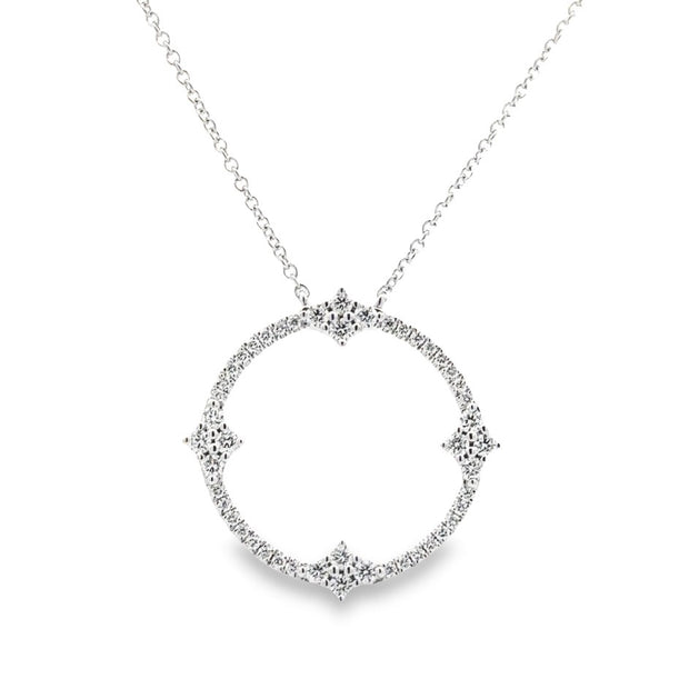 14K White Gold Ornate Circle Diamond Necklace