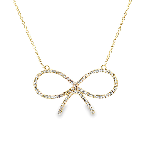 14K Yellow Gold Diamond Bow Necklace