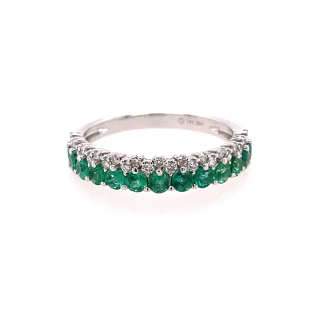 14K White Gold Emerald & Diamond Ring