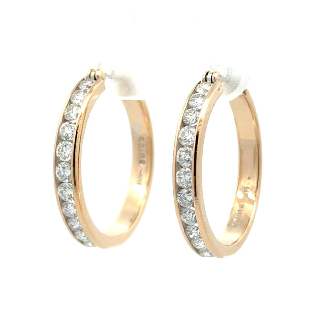 Estate 14K Yellow Gold Diamond Hoop Earrings