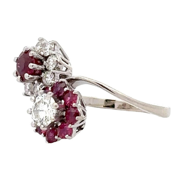 Estate 14K White Gold Ruby & Diamond Bypass Ring