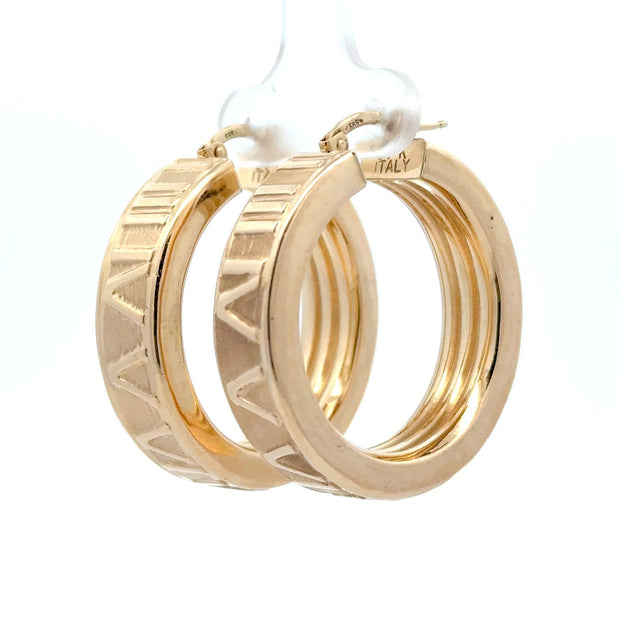 Estate 14K Yellow Gold Wide Roman Numeral Hoop Earrings