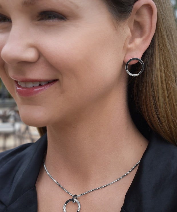 ALOR Cable Open Round Drop Earrings with 18kt Gold & Diamond
