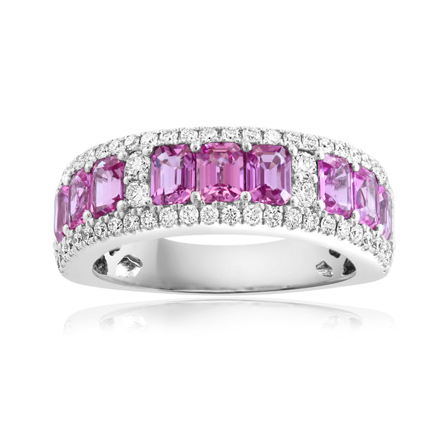 14K White Gold Pink Sapphire & Diamond Ring