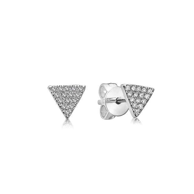 14K White Gold Pavé Diamond Triangle Earrings