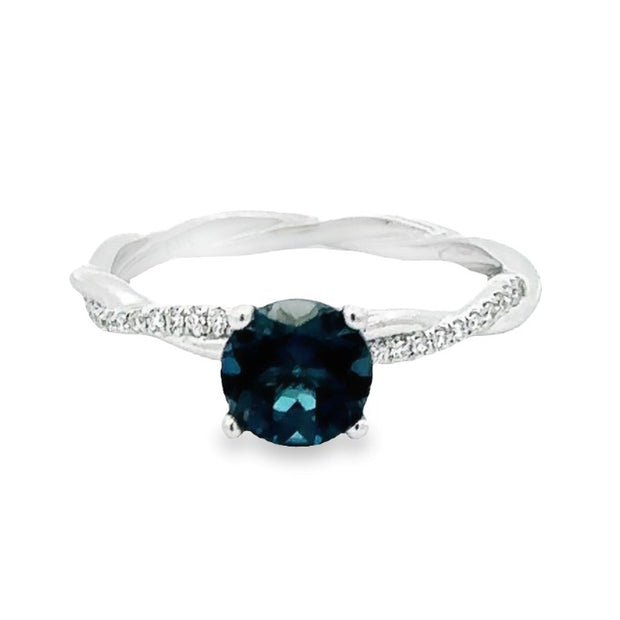 14K White Gold Blue Topaz & Diamond Ring