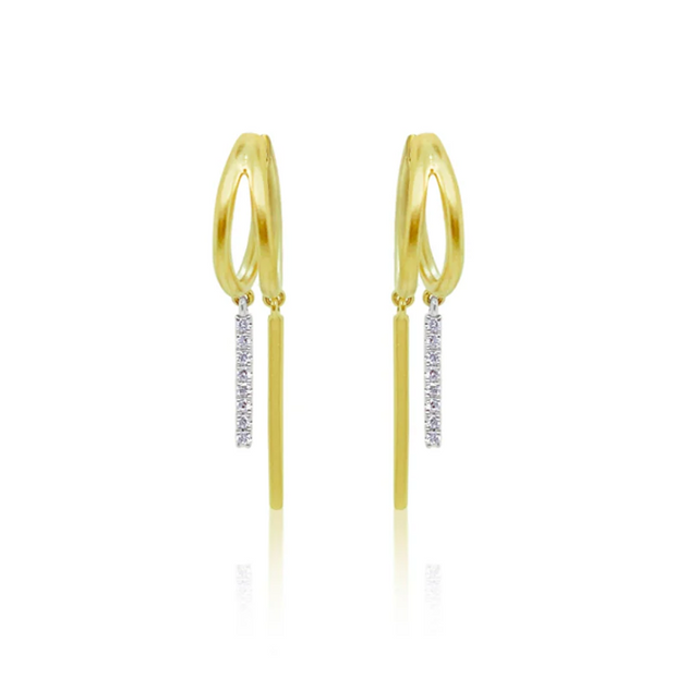 Meira T 14K Yellow & White Gold Diamond Dangle Hoop Earrings