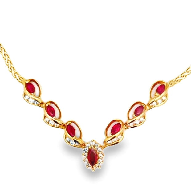Estate 14K Yellow Ruby & Diamond Necklace