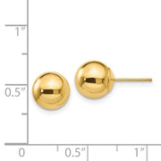 14K Yellow Gold 8mm Ball Stud Earrings