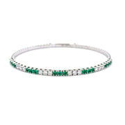 18K White Gold Emerald & Diamond Flexible Bangle Bracelet