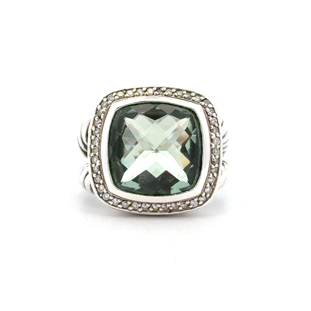 Estate David Yurman Sterling Silver Prasiolite & Diamond Ring