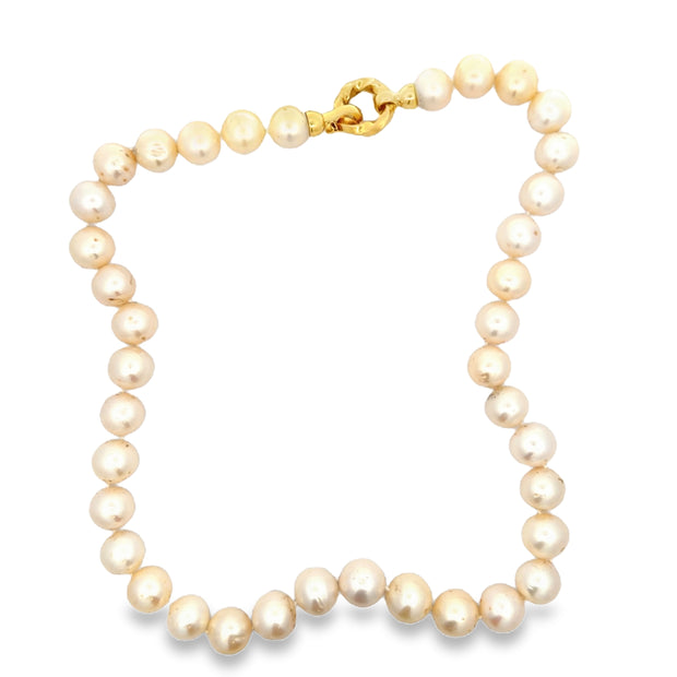 Estate 18K Yellow Gold Large Pearl Necklace