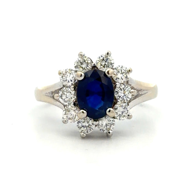 Estate 14K White Gold Sapphire & Diamond Ring