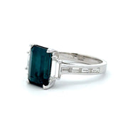 14K White Gold Indicolite Tourmaline & Diamond Ring