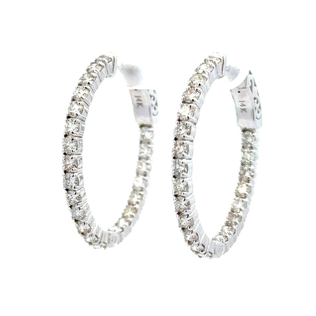 14K White Gold Oblong Diamond Hoop Earrings