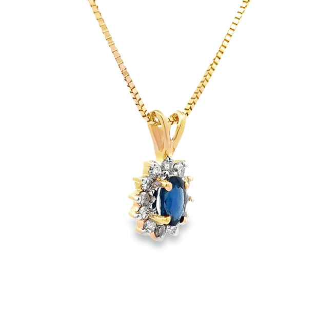 Estate 14K Yellow Gold Sapphire & Diamond Necklace