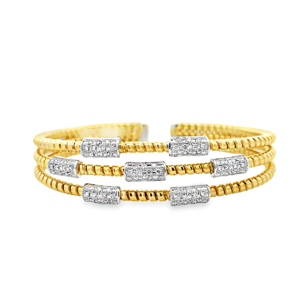 Nava Dee 18K Yellow & White Gold Diamond Triple Band Cuff Bracelet