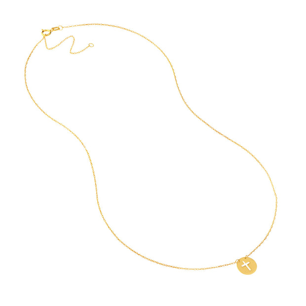 14K Yellow Gold So You Cross Cutout Mini Disc Adjustable Necklace