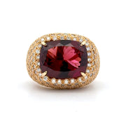 18K Yellow Gold Rubellite Tourmaline & Diamond Cocktail Ring