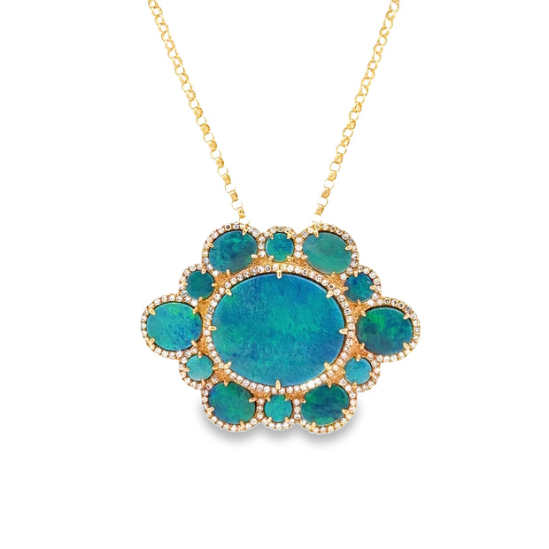 18K Yellow Gold Black Opal Doublet & Diamond Necklace