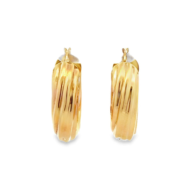 Estate 18K Yellow Gold Ribbed Hoop Earrings