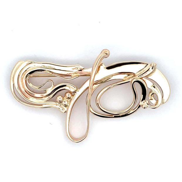 Estate 14K Yellow Gold Handmade Brooch