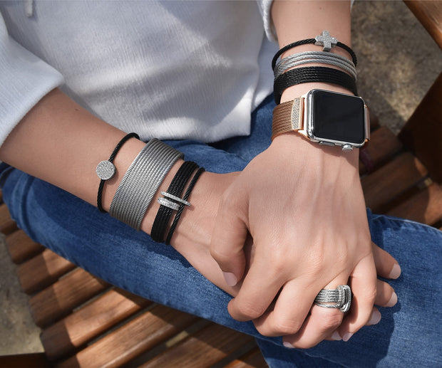 ALOR Black & Grey Cable Stacked Wide Open Cuff