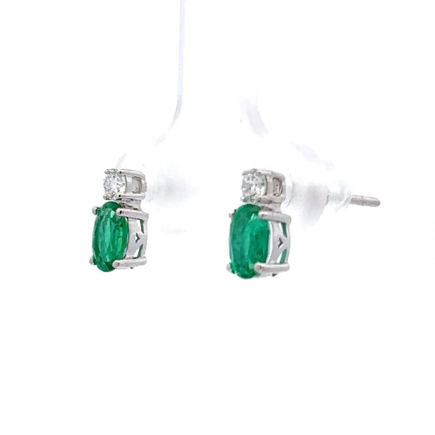 14K White Gold Emerald & Diamond Earrings