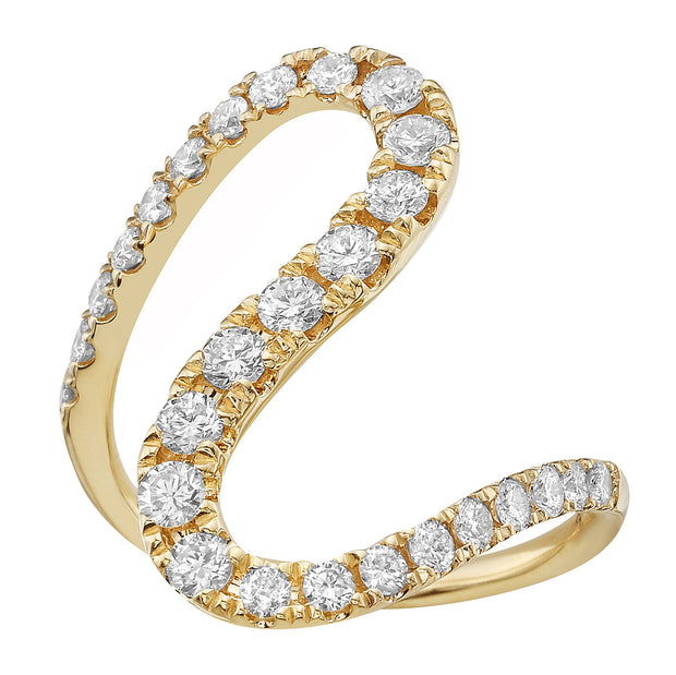14K Yellow Gold Contemporary Diamond Wave Ring