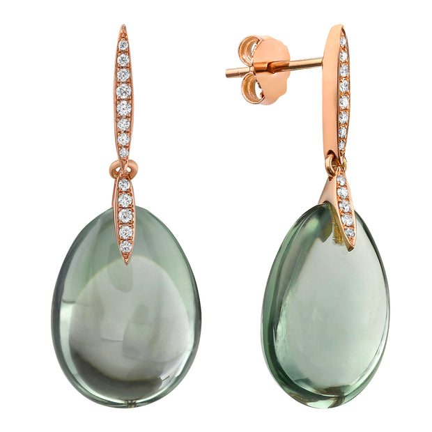 18K Rose Gold Gum Drop Prasiolite & Diamond Earrings