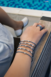 ALOR Stainless Steel & 18K White Gold Triple Barrel Stackable Bracelet