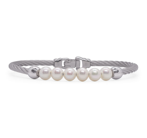 ALOR Grey Cable Bracelet with Freshwater Pearls