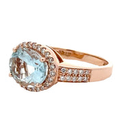 Estate 14K Rose Gold Aquamarine & Diamond LeVian Ring