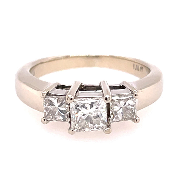 Estate 18K White Gold Three Stone Diamond Ring