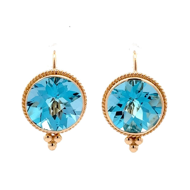 Estate 14K Yellow Gold Blue Topaz Drop Earrings