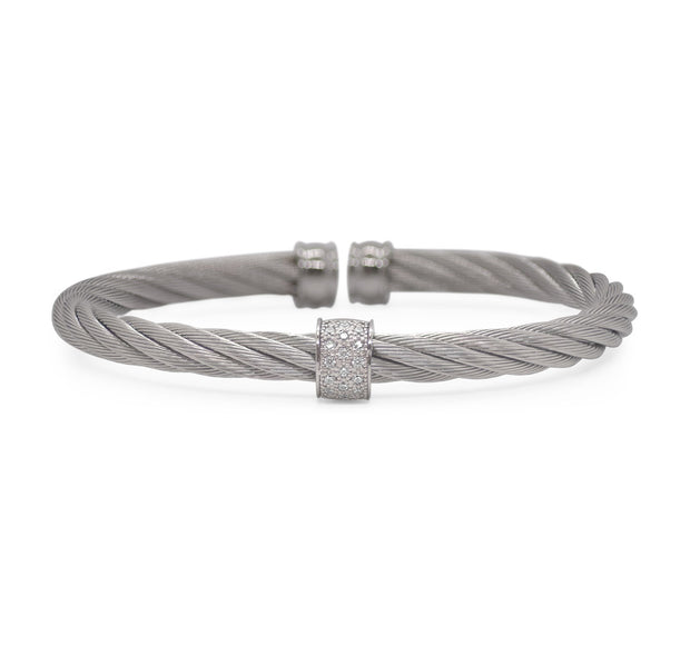 ALOR Grey Cable 5mm Single Barrel Cuff with 18kt Gold & Diamonds