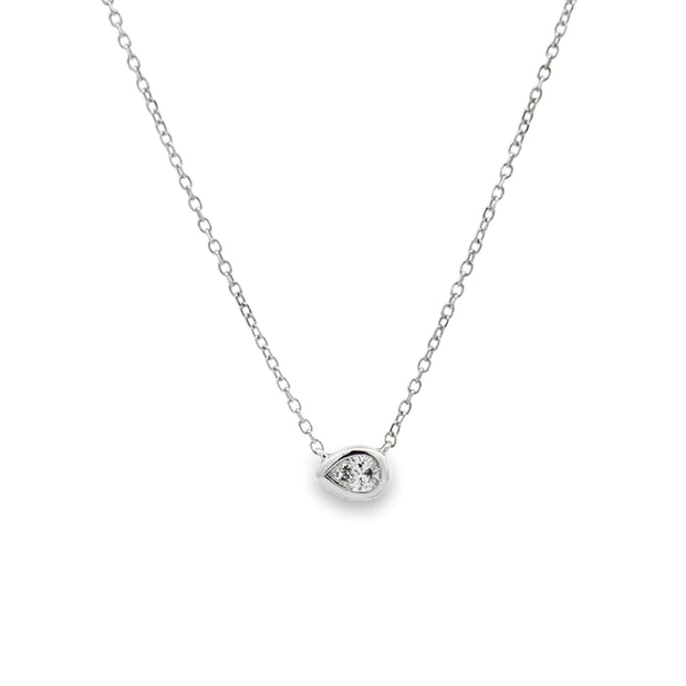 Estate 14K White Gold Pear-Shape Diamond Solitaire Necklace