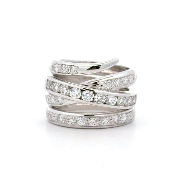 14K White Gold Contemporary Wide Diamond Ring