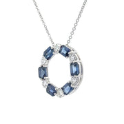 18K White Gold Sapphire & Diamond Circle Necklace