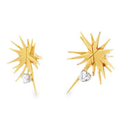 Estate 18K Yellow Gold & Platinum Diamond Starburst Earrings