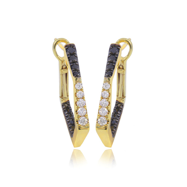 Nava Dee 14K Yellow Gold Black & White Diamond Hoop Earrings