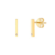 14K Yellow Gold Mini Staple Bar Earrings with Diamond