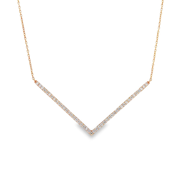 14K Rose Gold Diamond "V" Necklace