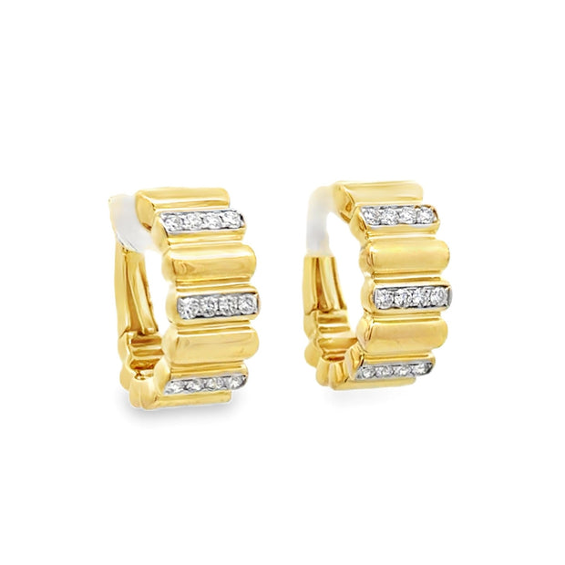 Nava Dee 14K Yellow Gold Ribbed Diamond Earrings